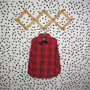 Wonder Nation Red Plaid Button Up Boys Long Sleeve Shirt and Bow Tie